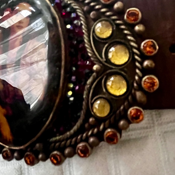 Vintage “The Goddess Image” Buckle w/Rhinestone Crystal Jeweled Leather Belt - Picture 10 of 11